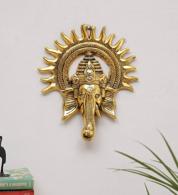 Metal Ganesha ji Statue,Ganpati Wall Hanging Sculpture Lord Ganesh Idol Lucky Feng Shui Wall Decor Your Home, Office,Religious Gift Article...