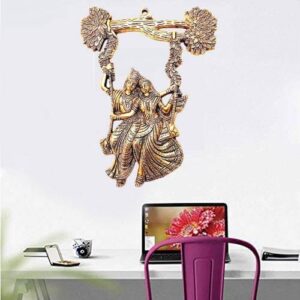 Radha Krishana Murti on Swing Jhula Metal Statue Gold Antique Finish So Looks Very Beautiful for Decor Your Home,Office Walls,Showpiece Figurines,Religious Idol Gift Article.