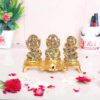 Laxmi Ganesh Saraswati Metal Idol Decorative Platter with Diya (Gold)