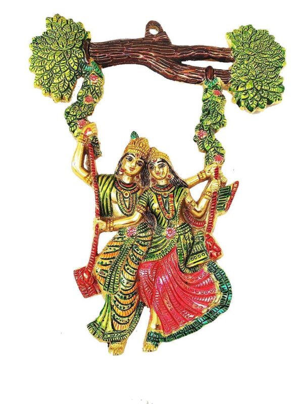 Radha Krishna Metal Statue Beautify Your Walls,Hanging Radha Krishna murti Swing on Tree menakri Decor Your Home,Office & Shwopiece Figurines,Religious Idol Gift Article.