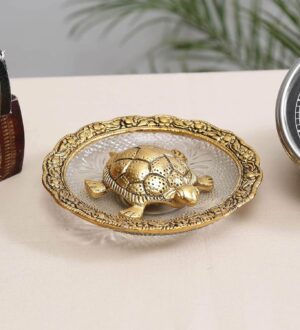 Kachhua (Turtle) with Glass Plate for Vastu Feng Sui,Kachua Yantra for Good Luck & Evil Eye Protection,Metal Tortoise Staute Animal Showpiece Figurine & Gifting Items.