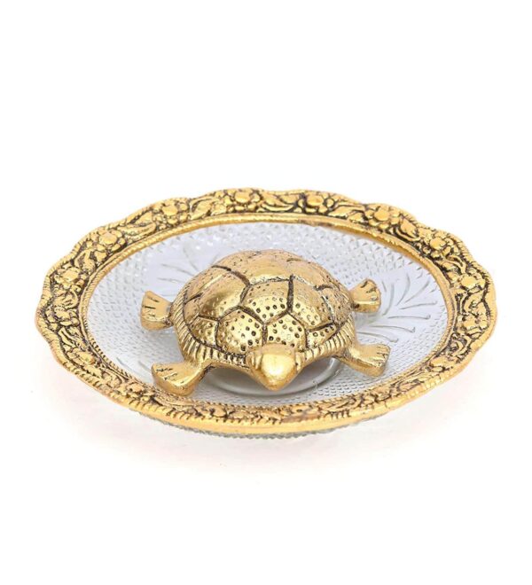MG0145C Kachhua (Turtle) with Glass Plate for Vastu Feng Sui,Kachua Yantra for Good Luck & Evil Eye Protection,Metal Tortoise Staute Animal Showpiece Figurine & Gifting Items.