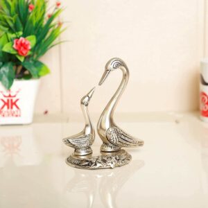 Metal Love Birds swan Set Pair of Kissing Duck, Showpiece Statue - Medium, silver
