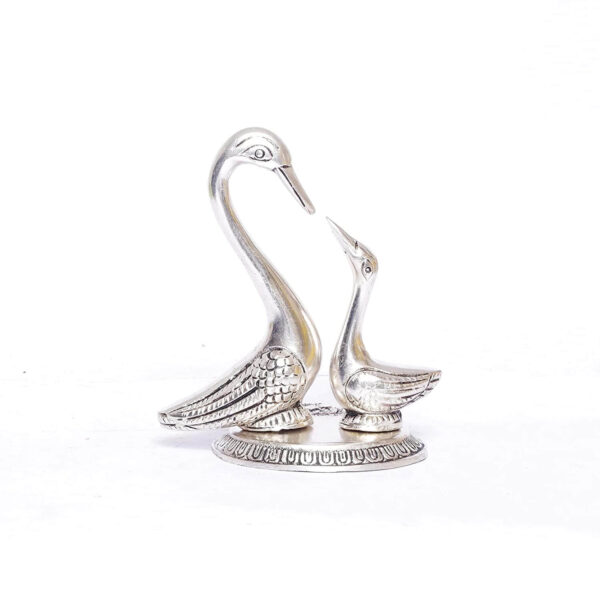 Metal Love Birds swan Set Pair of Kissing Duck, Showpiece Statue - Medium, silver