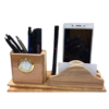 10 Wooden pen stand with clock and card holder for office