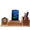 Wooden pen stand with clock and mobile stand