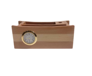 Wooden desk organizer with clock