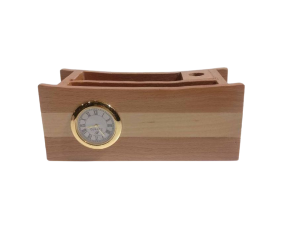 Wooden desk organizer with clock