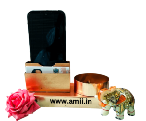 AMII75.png ROSE GOLD METAL MOBILE STAND WITH BUSINESS CARD HOLDER