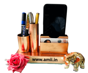 Rose gold metal mobile ,pen stand with business card holder