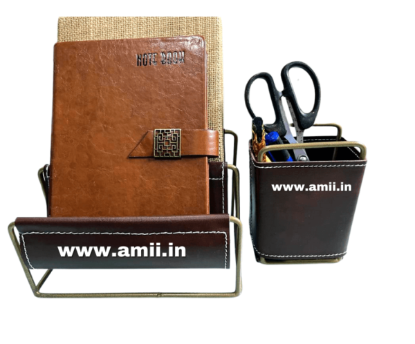 AMII81.png Leather magazine holder with pen holder
