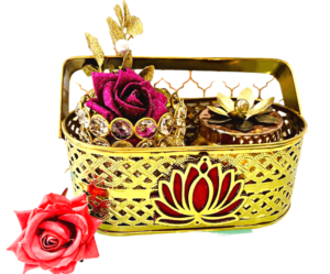 Golden  basket  for hamper packing and  pooja basket