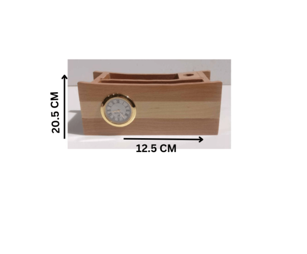 Wooden desk organizer with clock