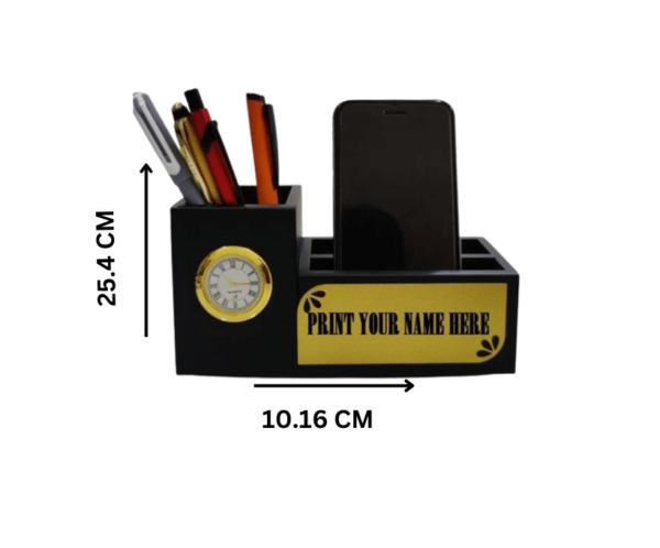 tiny png 2 Wooden pen holder with calender and clock