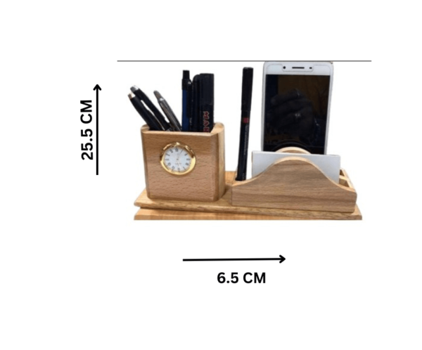 tiny png 2 Wooden pen stand with clock and card holder for office