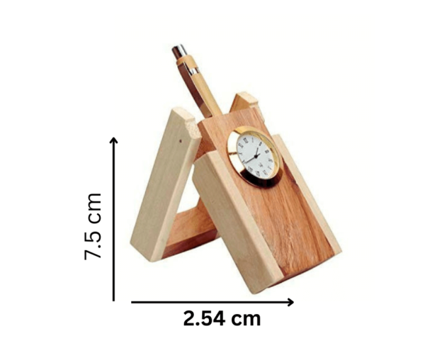 Wooden Handicraft Pen Stand with Digital Clock for Official use