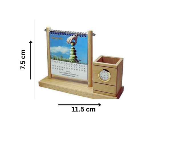 tiny png 2 Wooden pen stand clock with calender for office