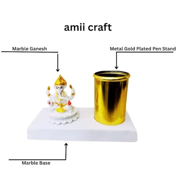 4176r-9myxL._SX679_.jpg amiicraft Metal Gold Plated Pen Stand wirh Marble Ganesha best for gifting and office Table use