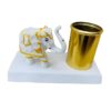 418PDY5DGcL._SX679_.jpg amiicraft Decorative Elephant Pen Holder, White and Gold, Desktop Organiser with Metal Container
