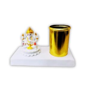 amiicraft Metal Gold Plated Pen Stand wirh Marble Ganesha best for gifting and office Table use