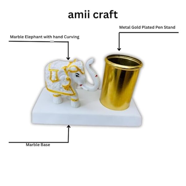41BCcp3x8OL._SX679_.jpg amiicraft Decorative Elephant Pen Holder, White and Gold, Desktop Organiser with Metal Container