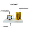 41LNEcKQQmL.jpg amiicraft Desk Organizer Set with Clock and Pen Holder, White Marble Base, Gold Metal Finish