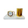 41aW2Js4zL._SX679_.jpg amiicraft Desk Organizer Set with Clock and Pen Holder, White Marble Base, Gold Metal Finish