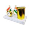 41bl3svVsPL._SX679_.jpg amiicraft Gold Plated Pen Stand with India Flag and Clock for office gifting use