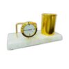 41fLZLCsdRL._SX679_.jpg amiicraft Desk Organizer Set with Clock and Pen Holder, White Marble Base, Gold Metal Finish