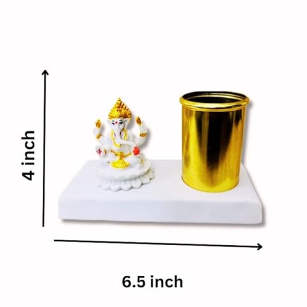 41fq6N7uhL._SX679_.jpg amiicraft Metal Gold Plated Pen Stand wirh Marble Ganesha best for gifting and office Table use