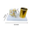 41mIKQvZ4L._SX679_.jpg amiicraft Decorative Elephant Pen Holder, White and Gold, Desktop Organiser with Metal Container