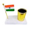 41ns1R9FA6L._SX679_.jpg amiicraft Marble Base Gold Plated Pen Stand with India Flag for Primium Gifting