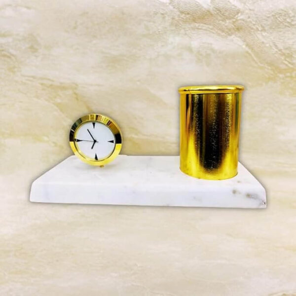 amiicraft Clock with Gold plated Pen Stand for corporate gifting