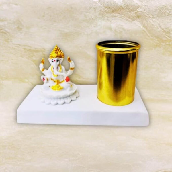519-iXs3GbL._SX679_.jpg amiicraft Metal Gold Plated Pen Stand wirh Marble Ganesha best for gifting and office Table use