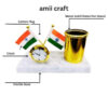 5191GUnJs9L._SX679_-1.jpg amiicraft Gold Plated Pen Stand with India Flag and Clock for office gifting use