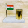 51ZqG5QTDQL._SX679_.jpg amiicraft Marble Base Gold Plated Pen Stand with India Flag for Primium Gifting
