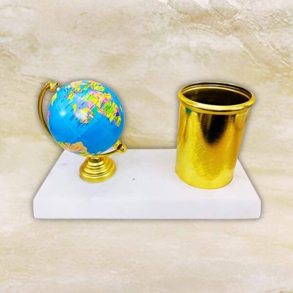 51beI-jjQsL.jpg amiicraft Mable base with Gold Plated Pen Stand and samll Globe use for corporate gifting and office
