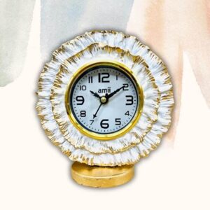 amiicraft Decorative Wooden Table Clock with White Floral Frame and Gold Accents, Vintage Style