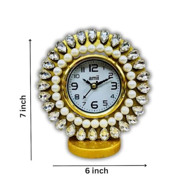 amiicraft Decorative Table Clock, Pearl and Crystal Embellished, Gold Frame for Premium Gifting