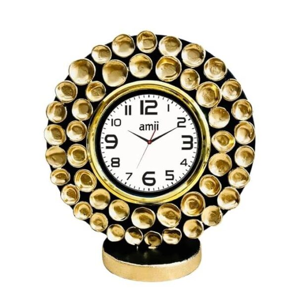 61Oedfcc-bL._SX679_.jpg amiicraft Decorative Table Clock, Round Gold Frame with Antique Design, Wooden Base for Home Decor and Corporate Gifting use