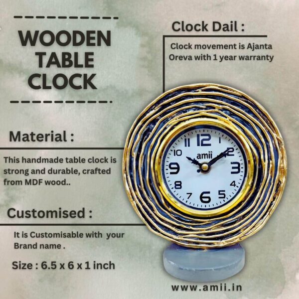 amiicraft Antique Wooden Table Clock for Bed Room and Office Table use