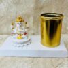 81KuZvVqPML._SX679_.jpg amiicraft Metal Gold Plated Pen Stand wirh Marble Ganesha best for gifting and office Table use