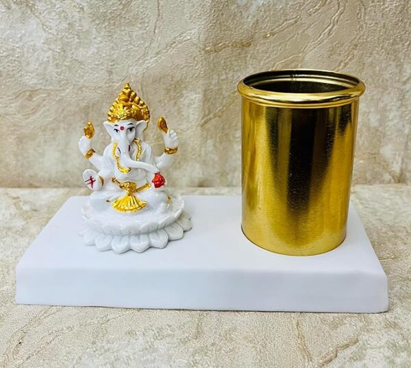 81KuZvVqPML._SX679_.jpg amiicraft Metal Gold Plated Pen Stand wirh Marble Ganesha best for gifting and office Table use